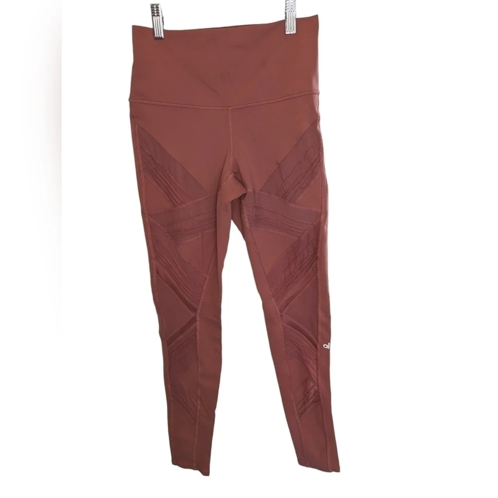 Alo Yoga Moto Leggings Mesh High Rise Burnt Rose Pink Activewear Pants M